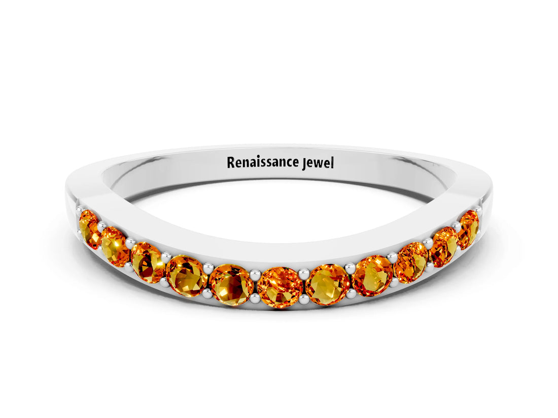 White gold Round Citrine Curved Wedding Band with Channel Setting_6