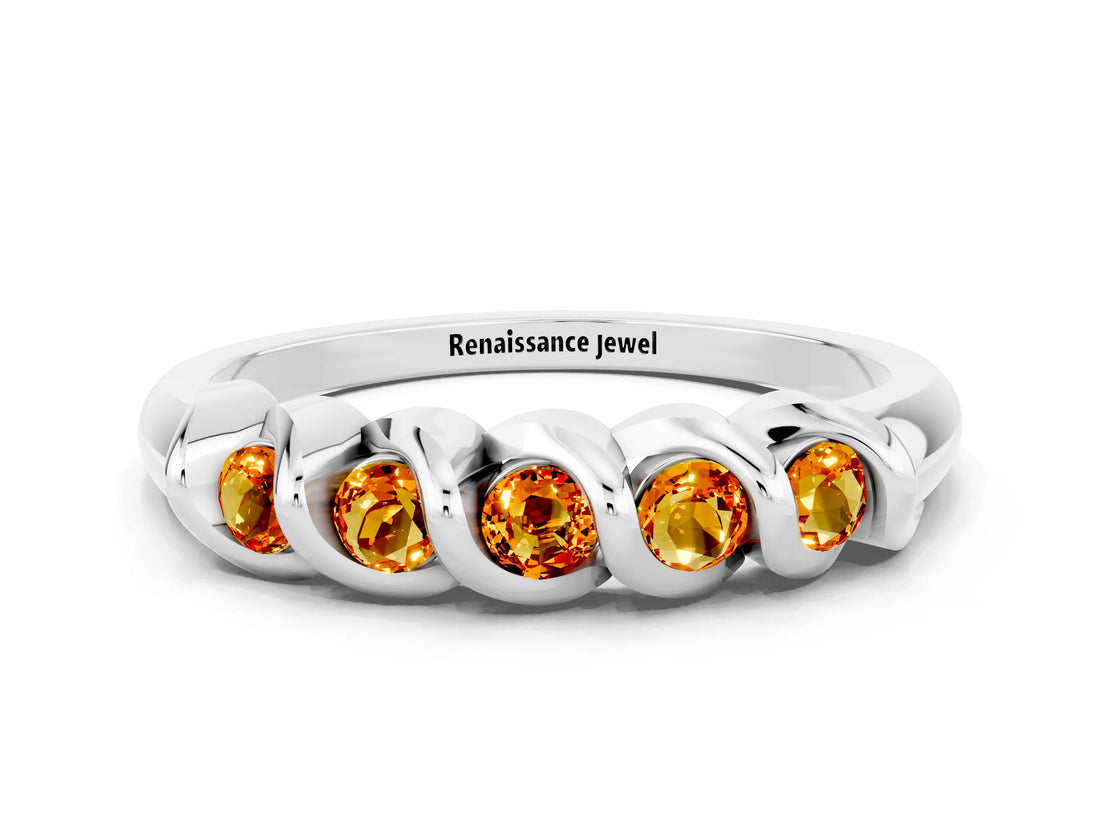 White gold Round Citrine Eternity Band with Twist Prong Setting_12
