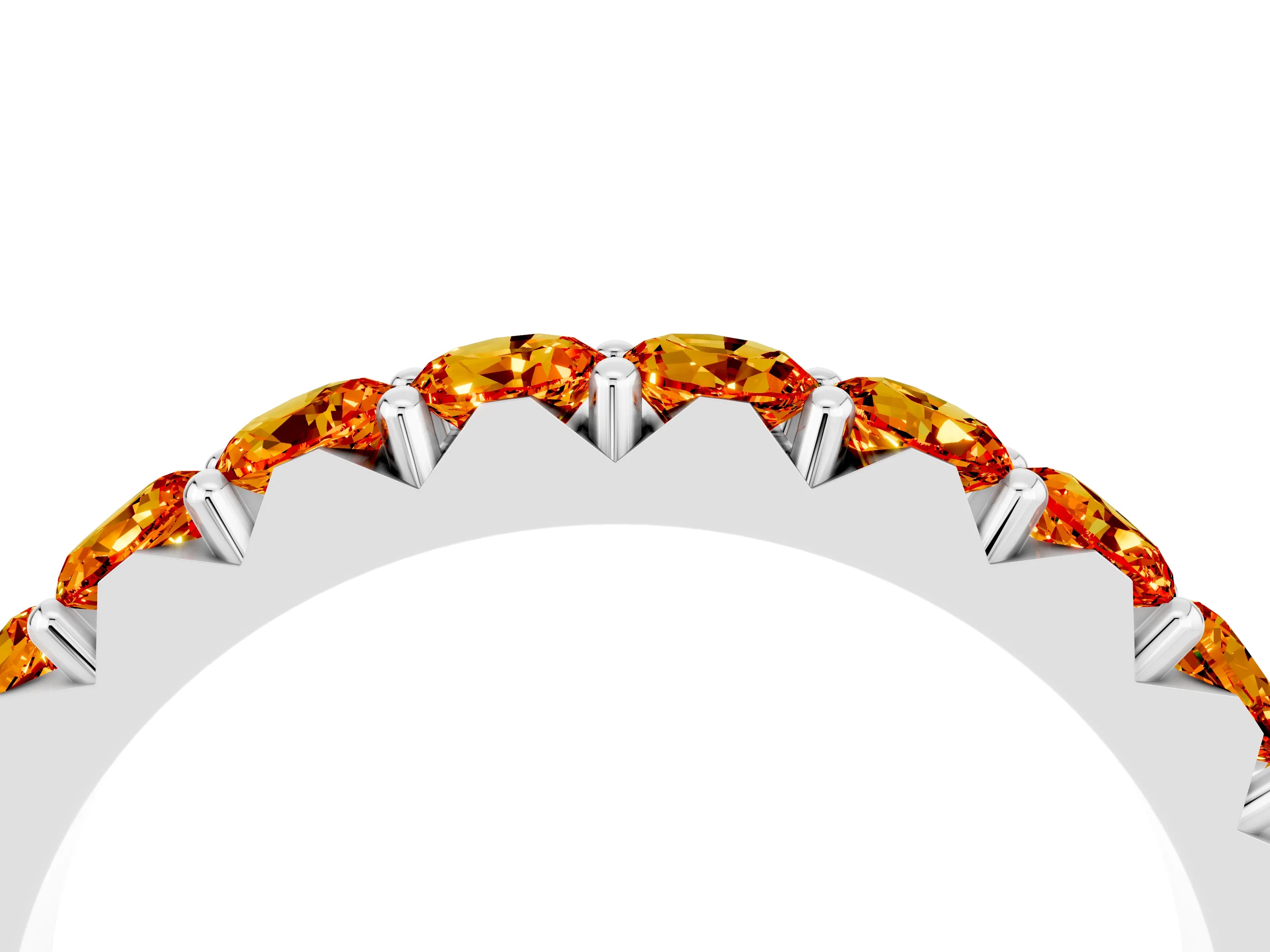 White gold Round Citrine Half Eternity Band with Classic Prong Setting_10