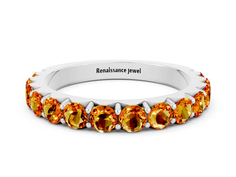 White gold Round Citrine Half Eternity Band with Classic Prong Setting_6
