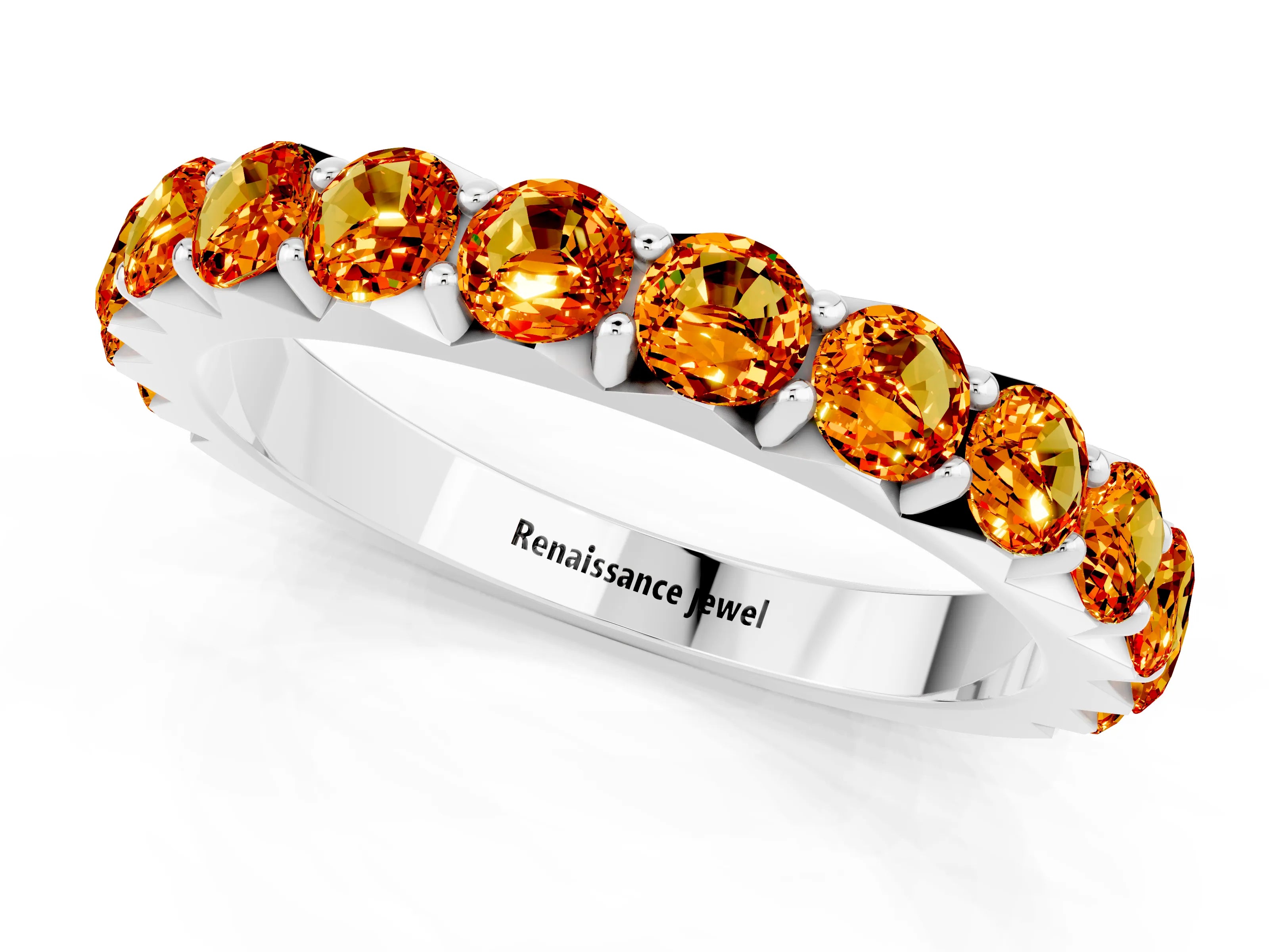 White gold Round Citrine Half Eternity Band with Classic Prong Setting_7