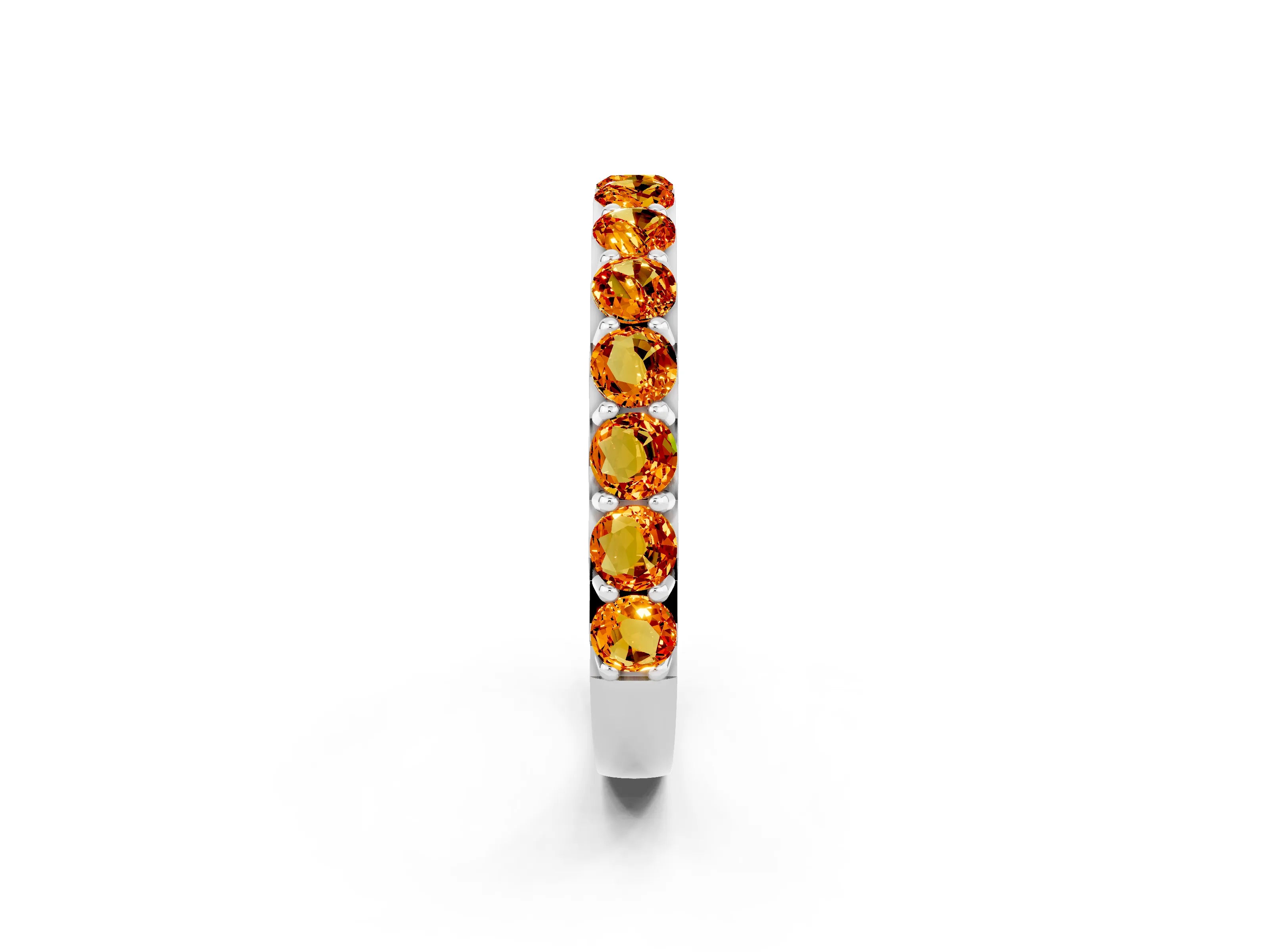 White gold Round Citrine Half Eternity Band with Classic Prong Setting_8