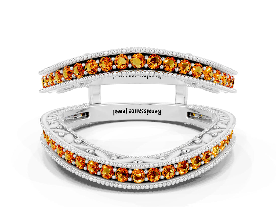 White gold Round Citrine Milgrain Eternity Band with Channel Setting_18