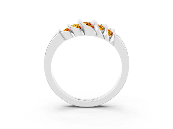Silver Round Citrine Multi-Row Crossover Band