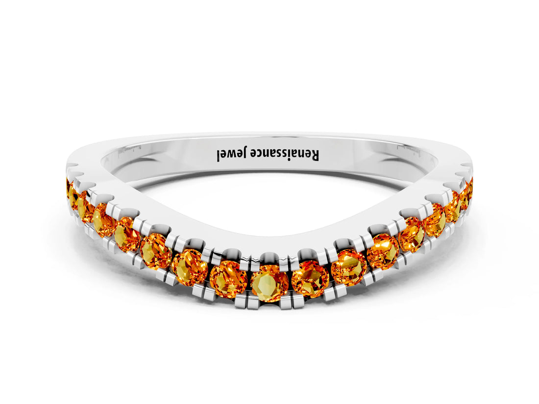 White gold Round Citrine Pavé Curved Band with Shared Prong Setting_6