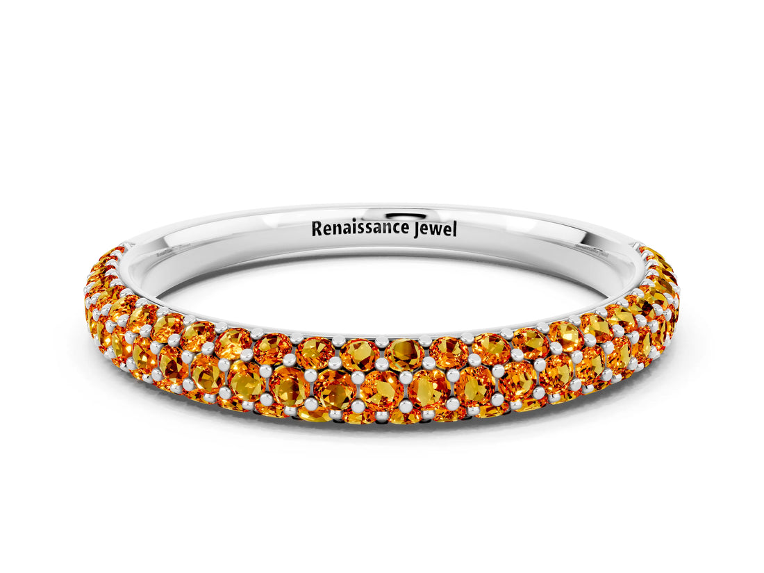 White gold Round Citrine Pavé Eternity Band with Shared Prong Setting_6