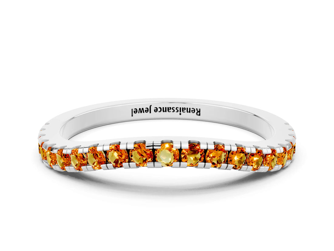 White gold Round Citrine Pavé Half Eternity Band with Shared Prong Setting_6