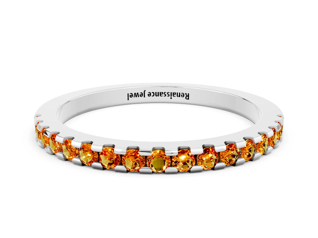 White gold Round Citrine Pavé Set Eternity Band with Micro Prong Setting_6