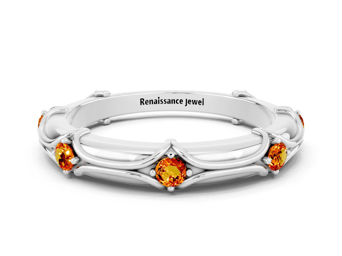 White gold Round Citrine Prong Set Milgrain Eternity Band_18