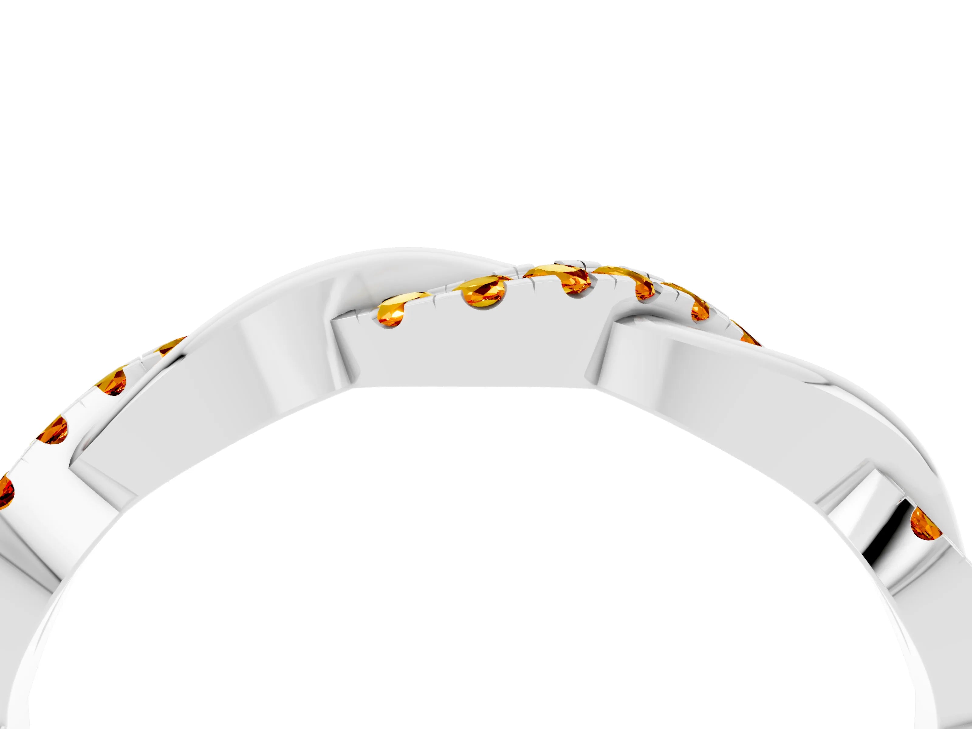 White gold Round Citrine Twist Eternity Band with Pavé Setting_10