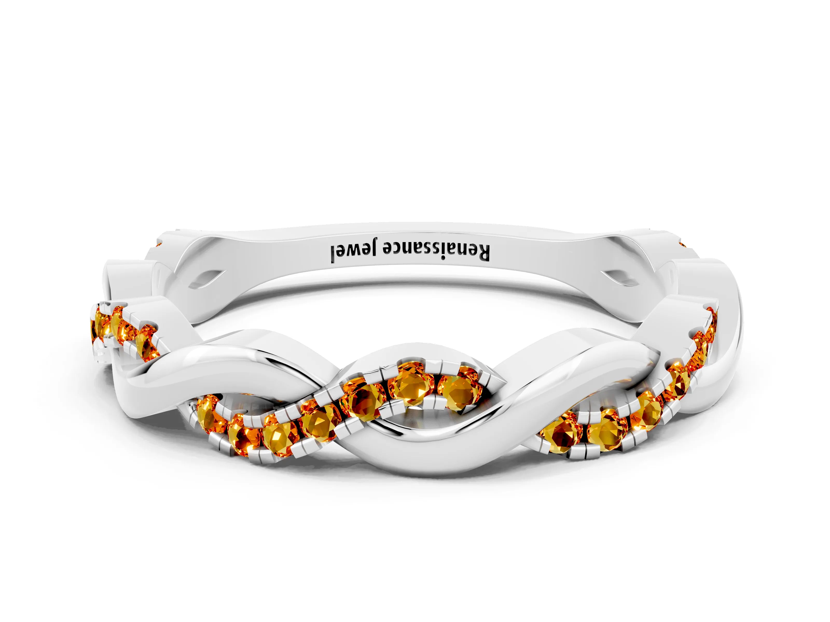 White gold Round Citrine Twist Eternity Band with Pavé Setting_6