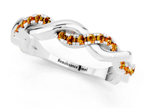 White gold Round Citrine Twist Eternity Band with Pavé Setting_7