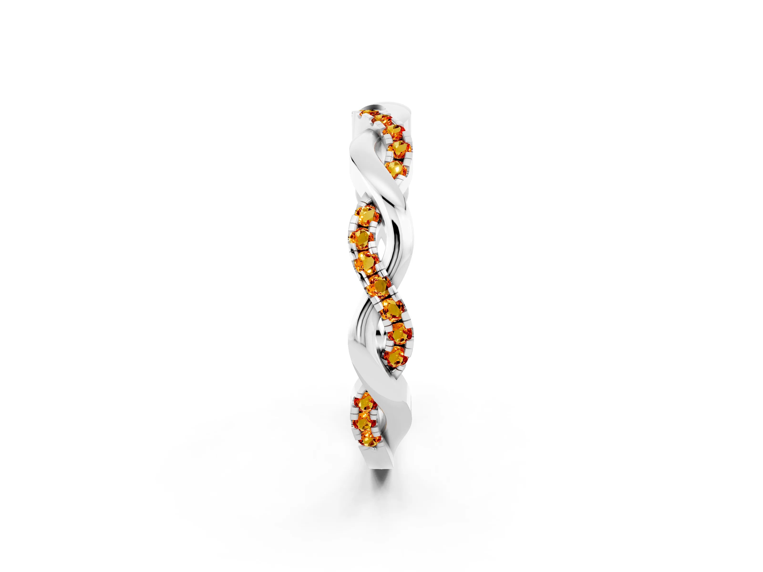 White gold Round Citrine Twist Eternity Band with Pavé Setting_8