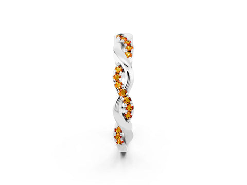 White gold Round Citrine Twist Eternity Band with Pavé Setting_8