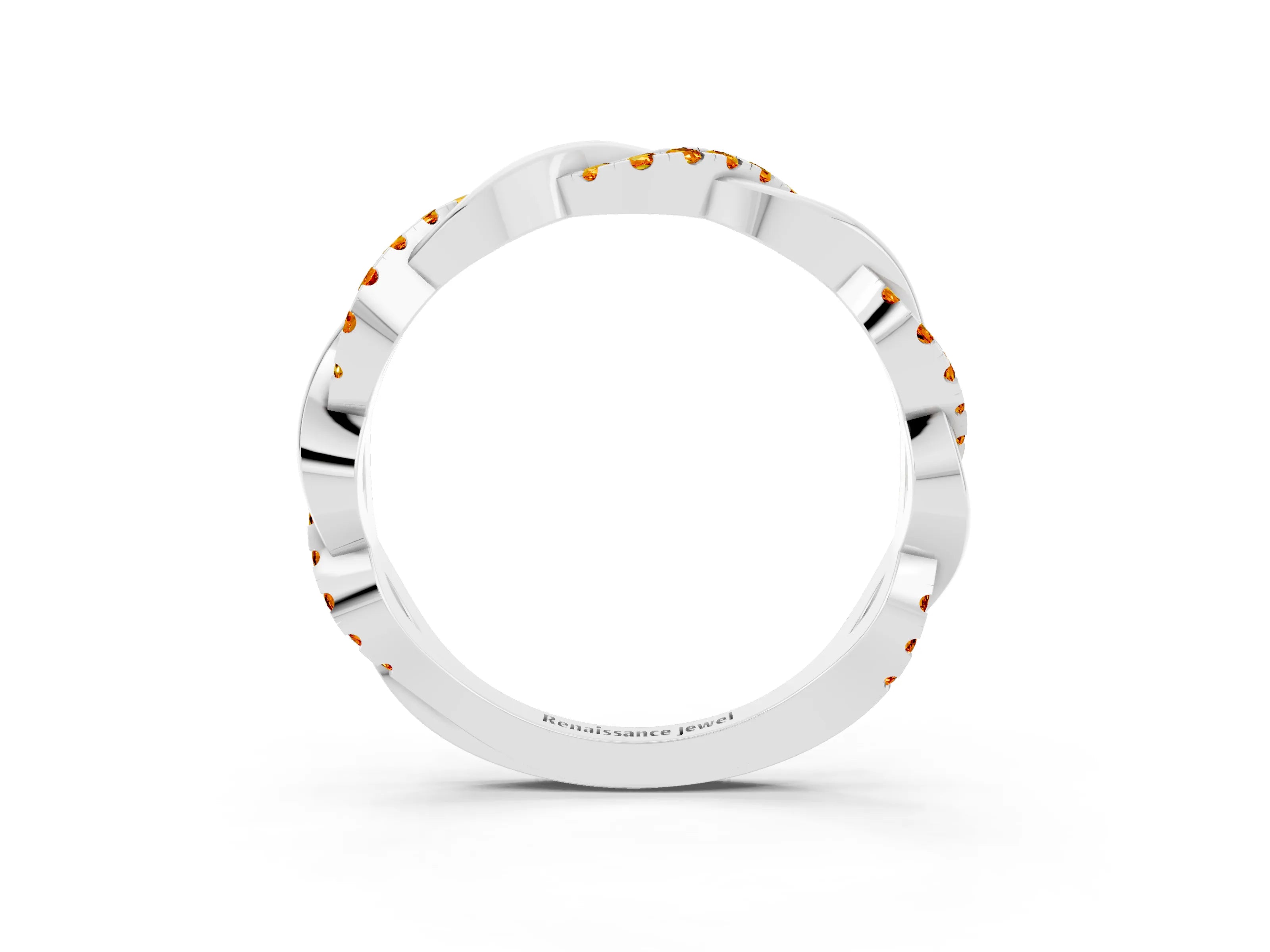 White gold Round Citrine Twist Eternity Band with Pavé Setting_9