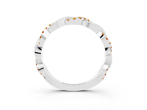 White gold Round Citrine Twist Eternity Band with Pavé Setting_9