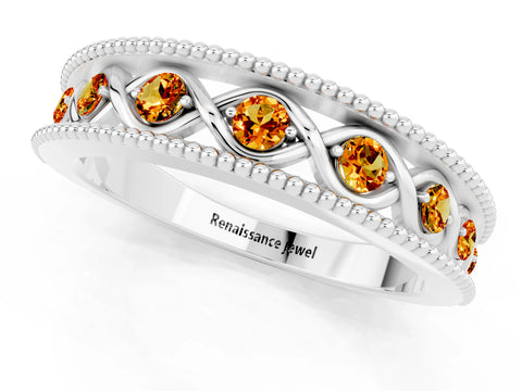 White gold Round Citrine Twist Milgrain Band with Bezel Setting_1