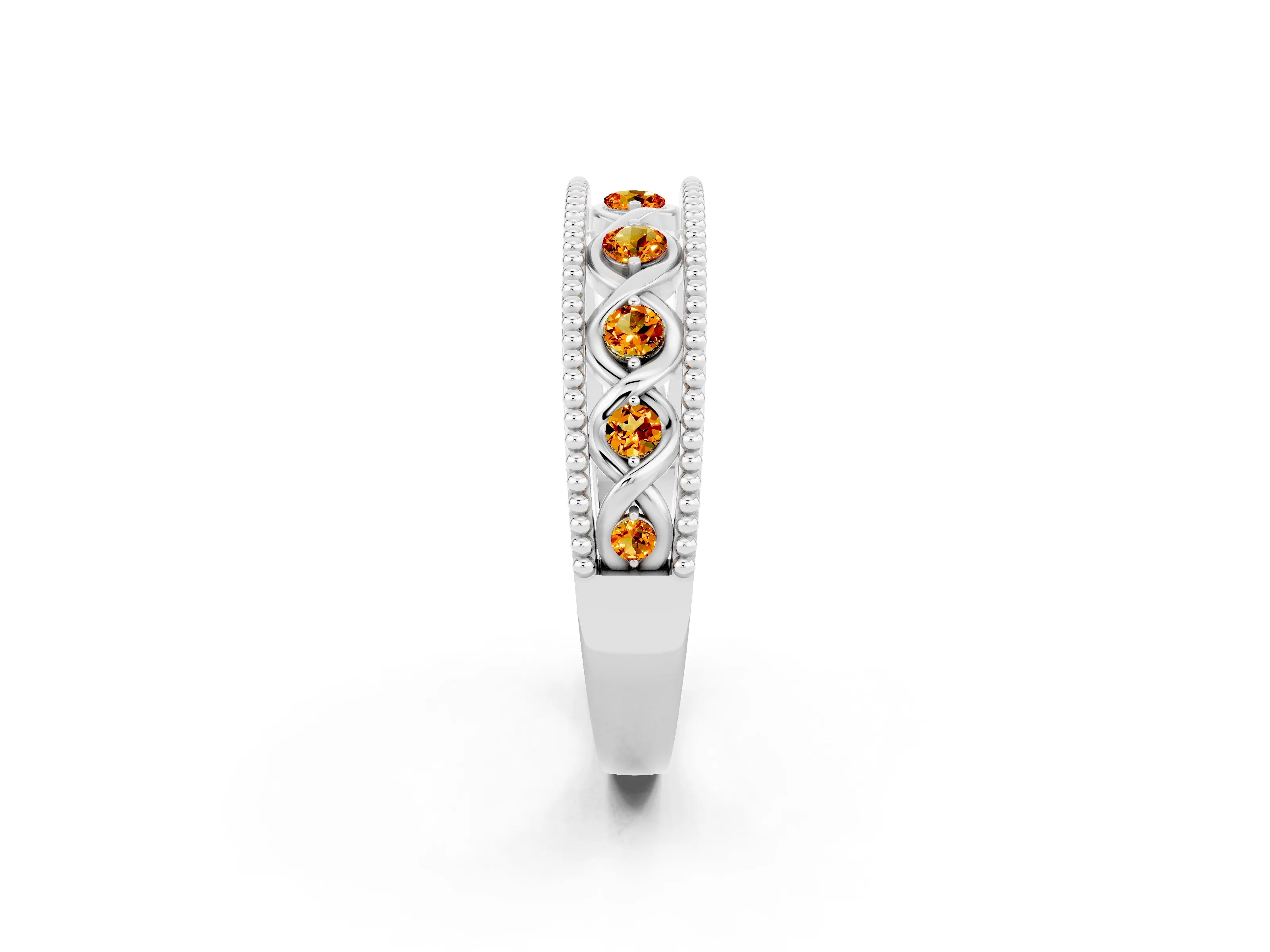 White gold Round Citrine Twist Milgrain Band with Bezel Setting_2