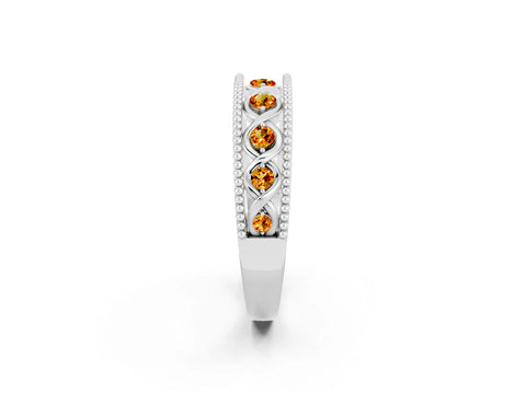 White gold Round Citrine Twist Milgrain Band with Bezel Setting_2