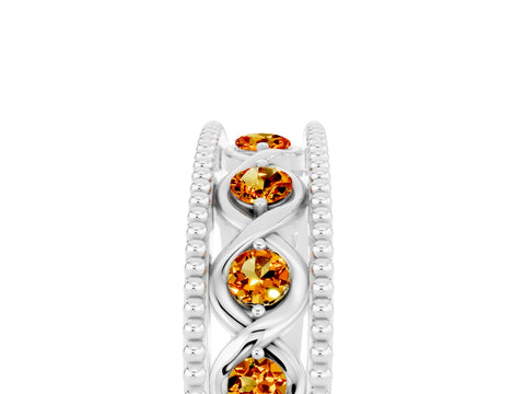 White gold Round Citrine Twist Milgrain Band with Bezel Setting_5