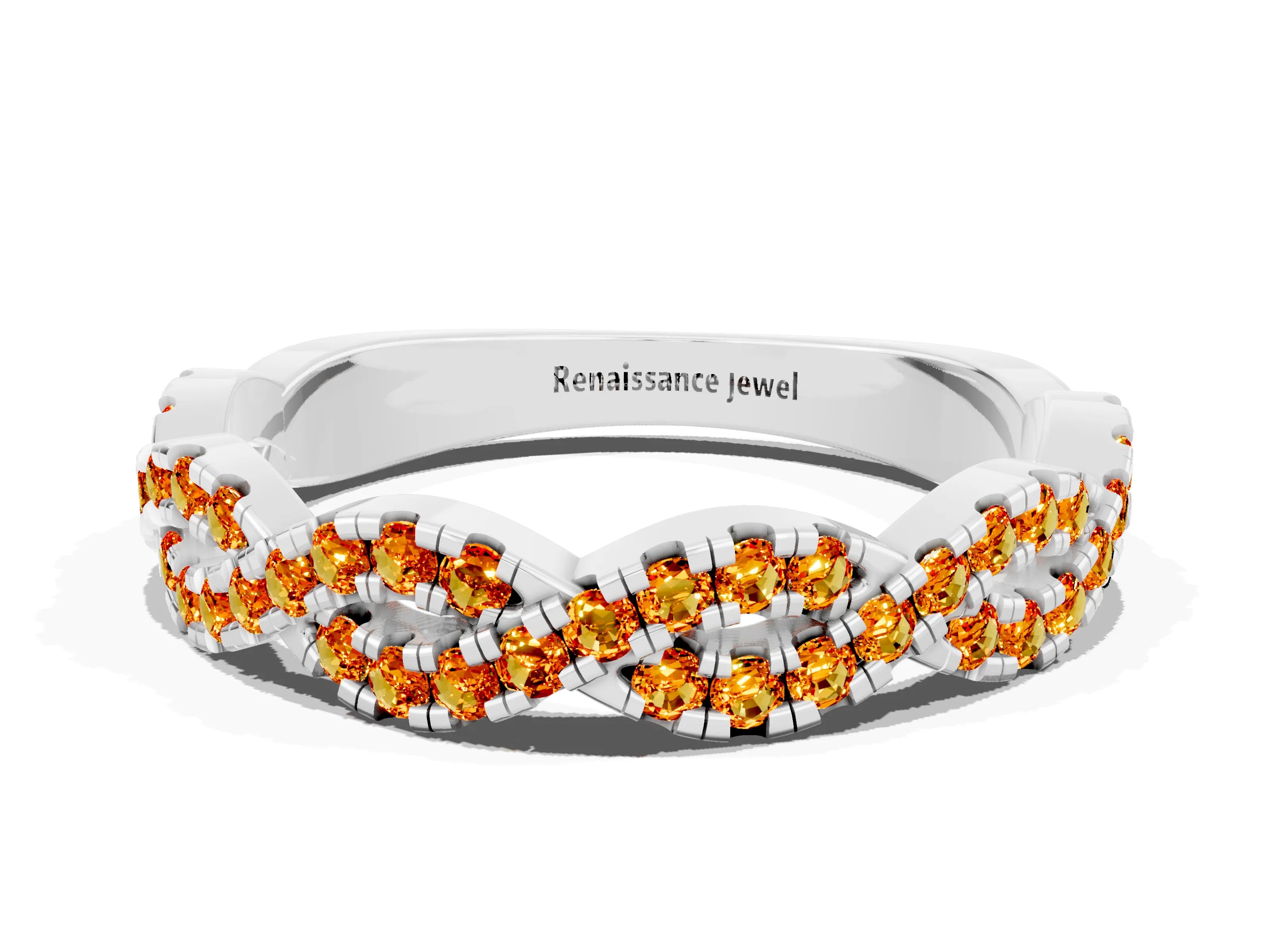 White gold Round Citrine Twisted Eternity Band with Pavé and Shared Prong Setting_18