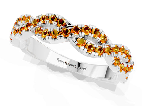 White gold Round Citrine Twisted Eternity Band with Pavé and Shared Prong Setting_19