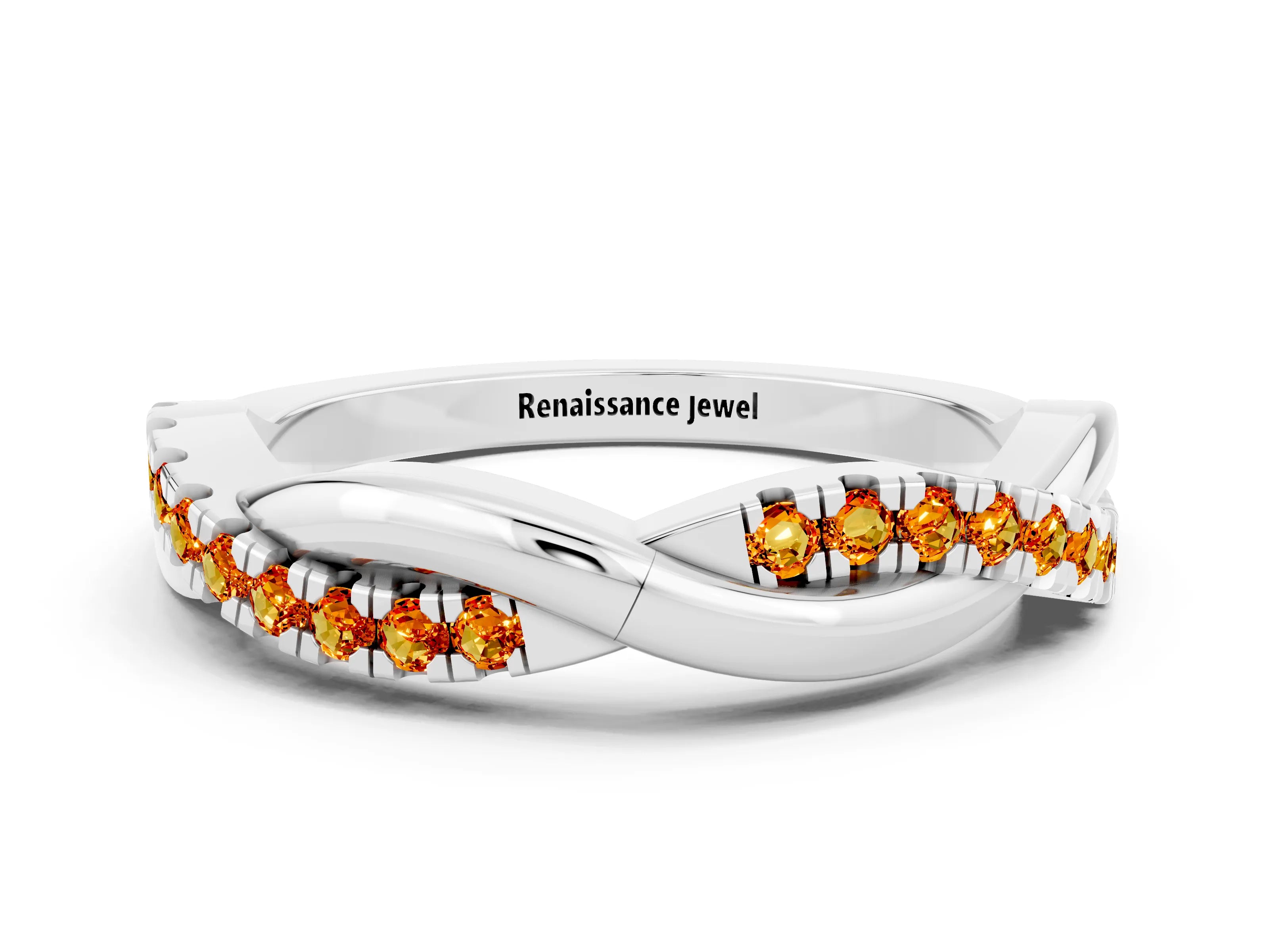 White gold Round Citrine Twisted Infinity Band with Prong Setting_6