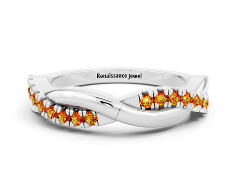 White gold Round Citrine Twisted Infinity Band with Prong Setting_6