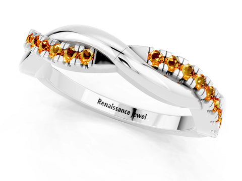 White gold Round Citrine Twisted Infinity Band with Prong Setting_7