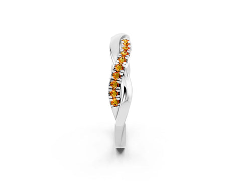 White gold Round Citrine Twisted Infinity Band with Prong Setting_8