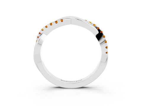 White gold Round Citrine Twisted Infinity Band with Prong Setting_9