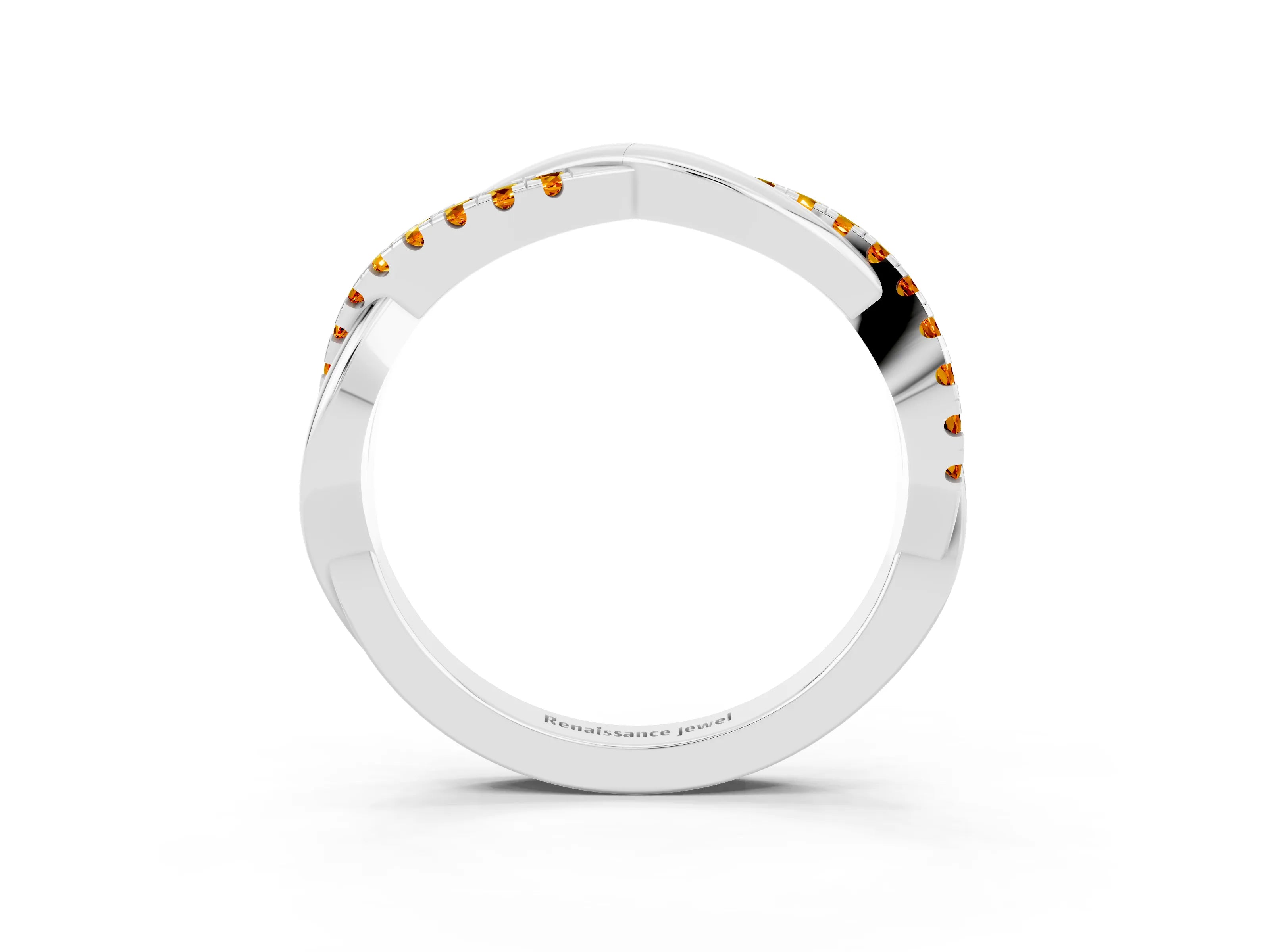 White gold Round Citrine Twisted Infinity Band with Prong Setting_9