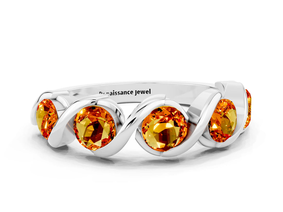 White gold Round Citrine Wave Band with Channel Setting and Shared Prongs_6
