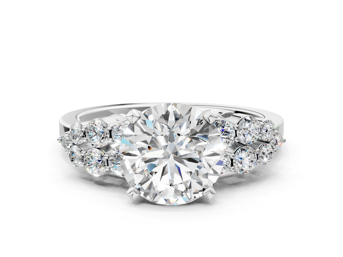 White gold Round Cluster Diamond Engagement Ring with Pavé Band and Four-Prong Setting_79