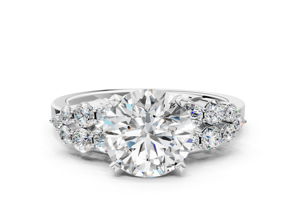 White gold Round Cluster Diamond Engagement Ring with Pavé Band and Four-Prong Setting