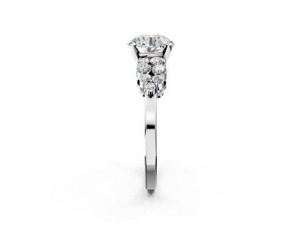 White gold Round Cluster Diamond Engagement Ring with Pavé Band and Four-Prong Setting