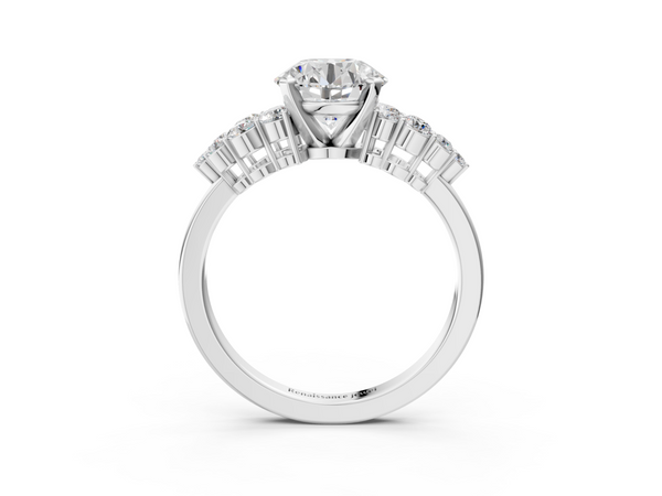 White gold Round Cluster Diamond Engagement Ring with Pavé Band and Four-Prong Setting