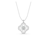 White gold Round Cluster Diamond Pendant with Pavé and Scroll Prong Setting_3