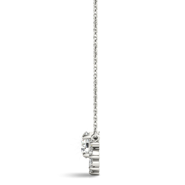 Silver Round Cluster Diamond Pendant with Prong Setting