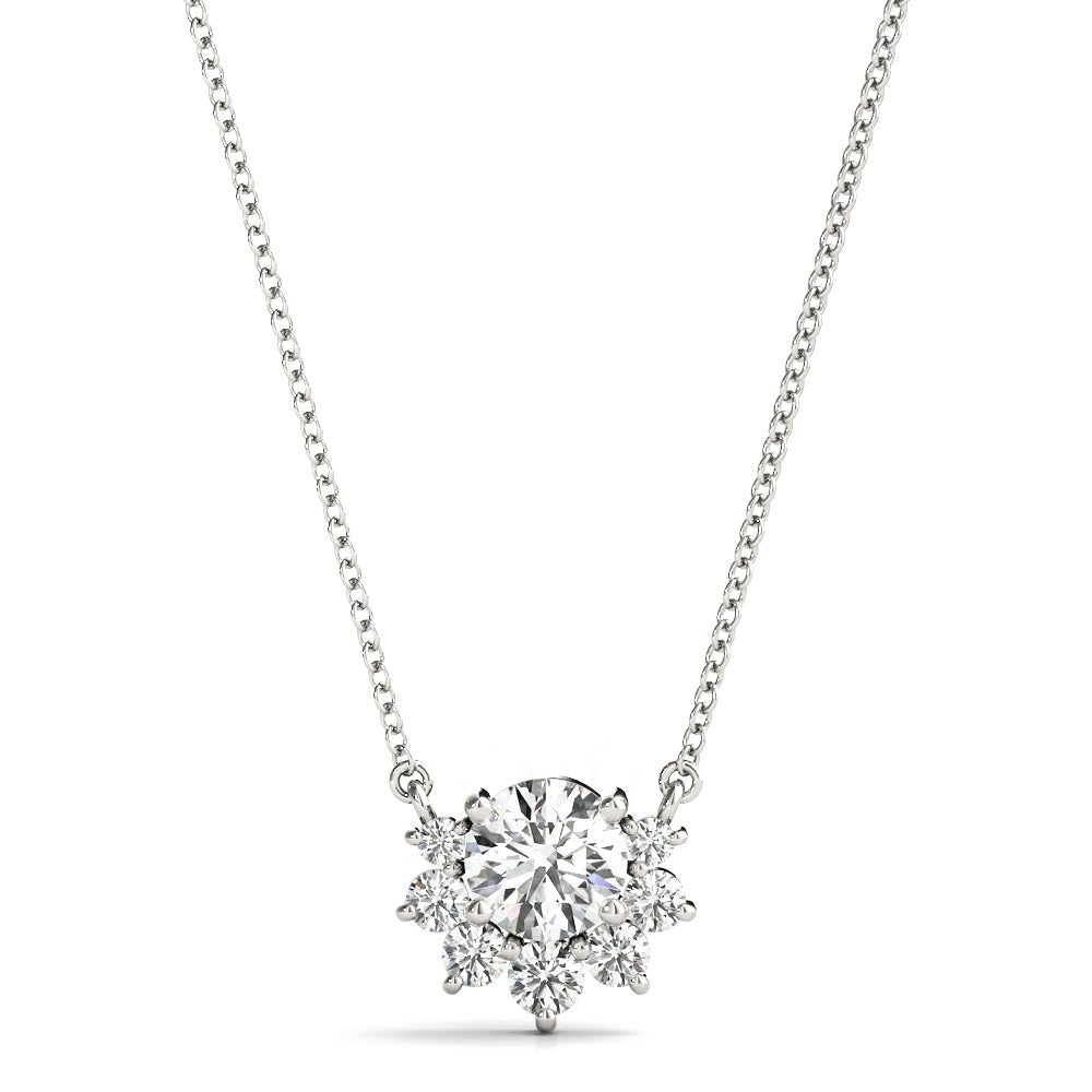 White gold Round Cluster Diamond Pendant with Prong Setting