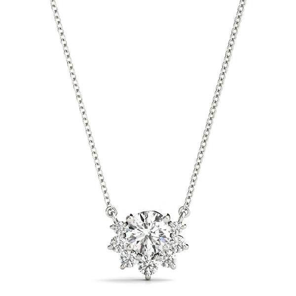 Silver Round Cluster Diamond Pendant with Prong Setting
