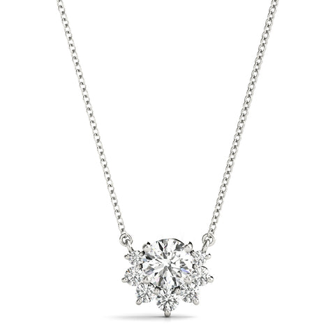 White gold Round Cluster Diamond Pendant with Prong Setting