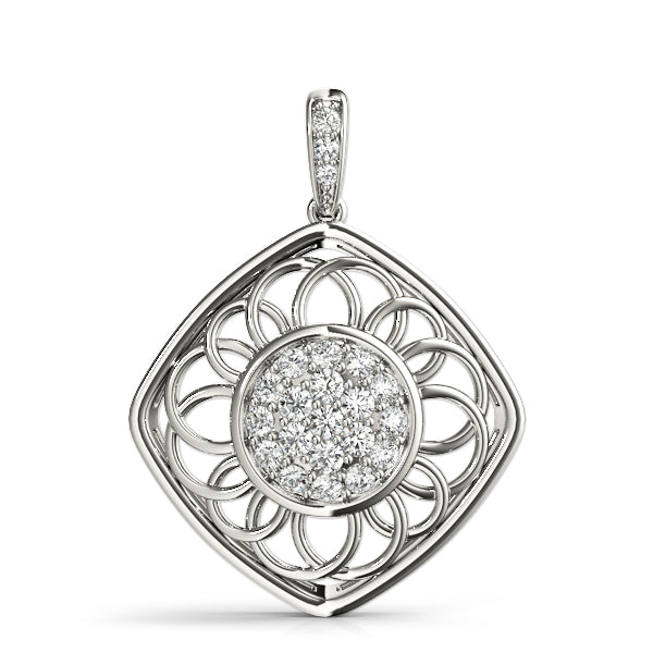 Silver Round Cluster Diamond Prong Set Pendant