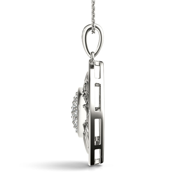 Silver Round Cluster Diamond Prong Set Pendant