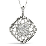 White gold Round Cluster Diamond Prong Set Pendant