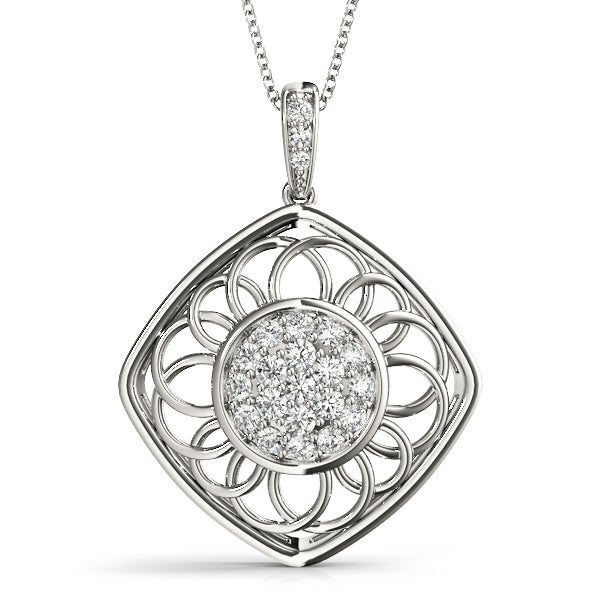Silver Round Cluster Diamond Prong Set Pendant