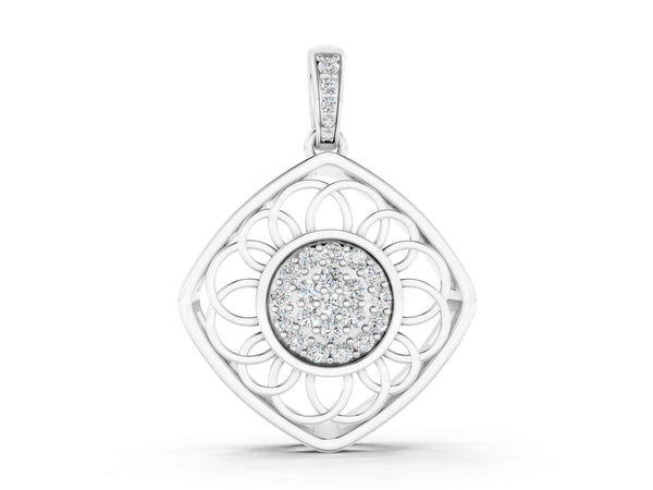 White gold Round Cluster Diamond Prong Set Pendant