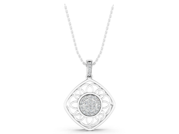 White gold Round Cluster Diamond Prong Set Pendant
