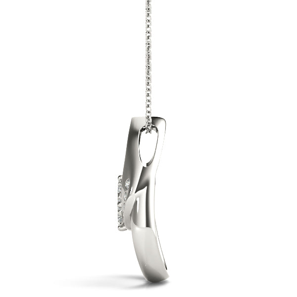 Silver Round Cluster Diamond Prong-Set Teardrop Pendant
