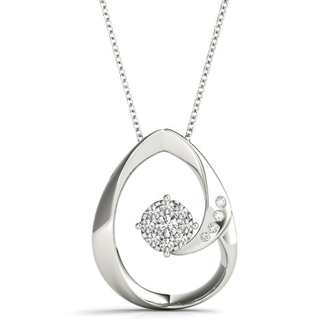 White gold Round Cluster Diamond Prong-Set Teardrop Pendant